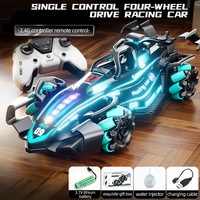 Voiture RC de cascade 360° avec double commande, véhicule de course 4x4 à dérive, doté de lumières LED, de musique et de jets simulés pour un jeu amusant