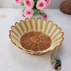 Handmade Imitation Rattan Woven <b>Basket</b> Round Fruit <b>Vegetable</b> <b>Storage</b> Food Container Lace <b>Basket</b> Platter - Product Image 2