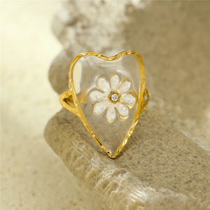 Bague grappe cœur fleur en cristal tendance printemps 2026, plaqué or 18 carats, acier inoxydable, bijoux romantiques pour femmes et jeunes filles - Product Image 3
