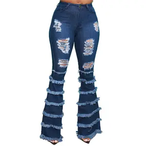 Женские винтажные джинсы с широкими штанинами, рваные расклешенные брюки большого размера