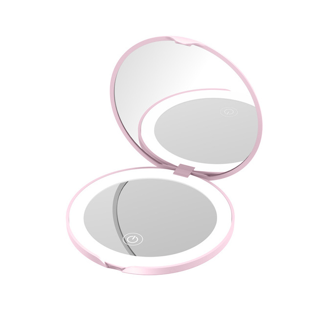 Portable Mini Makeup Mirror With LED USB Rechargeable Foldable Double Sided Cosmetic Pocket Mirror Round HD for Lady Women Girl