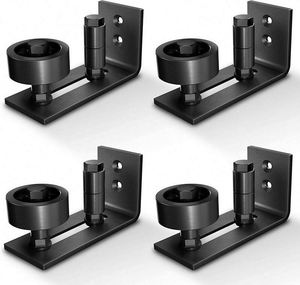 WEKIS Guía de montaje en pared ajustable de latón para puertas de granero con recubrimiento de polvo negro, sistema de herrajes con rodillos de riel de suelo de diseño moderno - Product Image 1