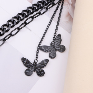 Colgante de mariposa negra, cadena de cintura de metal de doble capa para uso diario, accesorio de moda unisex - Product Image 4