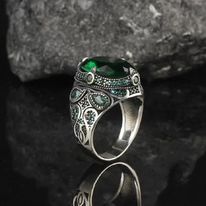 Anello di pietra preziosa di lusso della fabbrica anello in lega retrò Punk antico argento placcato Punk modello nero zircone classico da uomo - Product Image 3
