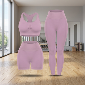 Ensembles de vêtements de sport personnalisés pour femmes : Soutien-gorge de sport, legging de yoga à coutures profilées et cordon de serrage imprimé (3 pièces) - Product Image 3