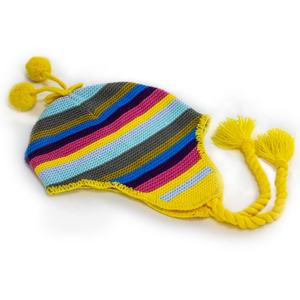หมวกไหมพรมปอมปอมปอมคู่สำหรับเด็กมีลวดลายหลากสีหมวกฤดูหนาวถักแบบมีที่ปิดหูสำหรับเด็กผู้หญิงหรูหรา - Product Image 2