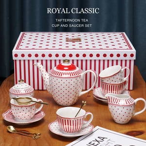 Hot Selling European Style 15pcs Ceramic Coffee and <b>Tea</b> <b>Sets</b> Red and Black Color Scheme - Product Image 1