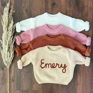 Suéter de bebê 100% algodão orgânico suéter de malha infantil personalizado bordado sustentável para bebês e crianças