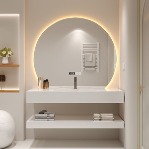 Meuble-lavabo de salle de bain de style moderne avec lavabo en pierre de roche et plateau en marbre pour la maison - Product Image 2