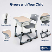 Bureau d'étudiant ergonomique réglable en hauteur, table et chaise individuelles pour enfants, mobilier scolaire
