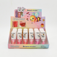 24 pièces/boîtes vente chaude mignon ours en peluche hydratant miroir huile pour les lèvres longue durée antiadhésive tasse liquide rouge à lèvres maquillage en gros