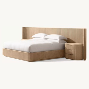 カスタムメイドの高級クイーン・キングサイズ無垢材ベッド、ソフトスタイル寝室家具、ヴィラ用拡張ヘッドボード付き寝室ベッドセット - Product Image 2