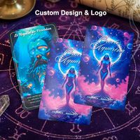 Cartes de tarot personnalisées avec bords dorés bleus, impression de luxe, collection d'anime, thème Aquarius, jeu de cartes oracle