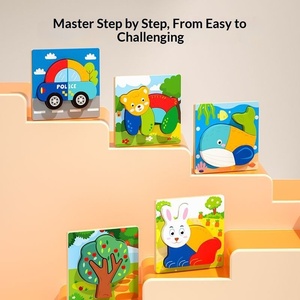 Blocs de puzzle Montessori pour l'éducation de la petite <span class=keywords><strong>enfance</strong></span> Animaux de dessin animé Jouets en bois en gros Puzzles magnétiques tridimensionnels - Product Image 2