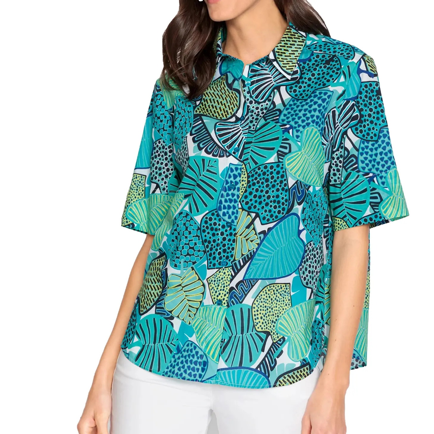 Tamaño de EE. UU. Impresión personalizada Camisas de mujer Tela de rayón suave Ropa de verano Blusa de mujer hawaiana