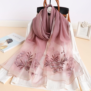 Women Floral Embroidered Imitation Silk Shawl Elegant Lightweight Floral Scarf Sweet Ladies Outer <b>Wrap</b> for Daily & Party - Product Image 1