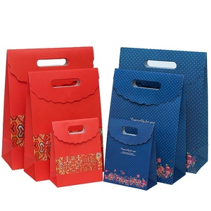 Sac à main de style ethnique rouge à pois bleu foncé, sac cadeau d'affaires, sac cadeau de naissance pour bébé, sac cadeau d'anniversaire avec fermeture à boucle - Product Image 2