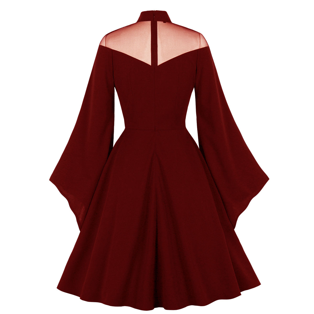 open lace back dress Red Velvet Long Sleeve Sexy Slit Long Christmas Day Holiday Dress main image 0