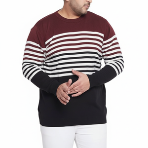 Suéter a rayas para hombre de talla grande, Jersey de punto informal, Borgoña, negro, blanco, manga larga, cómodo, ropa de invierno a la moda - Product Image 1