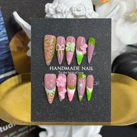 Venta al por Mayor de 10 Uñas Postizas Acrílicas 3D de Cobertura Completa con Pegamento, Formas Prediseñadas (Almendra/Ataúd/Cuadradas), Material PMMA