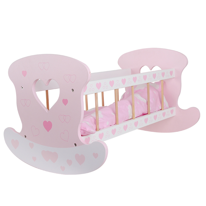 COMMIKI Wooden Baby Doll Crib Pretend