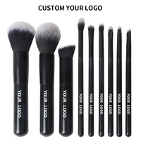 9 cheveux synthétiques duveteux votre Logo Pro ensemble cosmétique en bois noir de haute qualité Vegan vente en gros, pinceaux de maquillage personnalisés