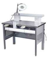 Mesa de Trabajo Profesional para Laboratorio Dental Individual con Lámpara LED de Aumento Eléctrica y Sistema de Succión Integrado para Técnicos
