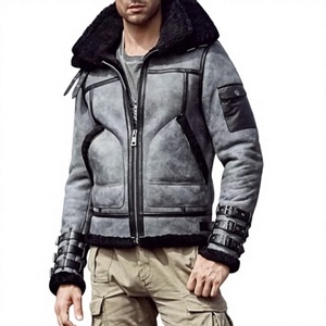 Blouson moto décontracté pour homme en cuir PU avec doublure en fausse fourrure, coupe-vent, imperméable, épais, fermeture éclair, logo frontal - Product Image 5