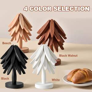 Ensemble <span class=keywords><strong>de</strong></span> <span class=keywords><strong>dessous</strong></span>-<span class=keywords><strong>de</strong></span>-<span class=keywords><strong>plat</strong></span> pliables en bois <span class=keywords><strong>de</strong></span> noyer noir naturel - 4 <span class=keywords><strong>dessous</strong></span>-<span class=keywords><strong>de</strong></span>-<span class=keywords><strong>plat</strong></span> + 1 support pour plats chauds, casseroles, bols, théières (Blanc) - Product Image 6