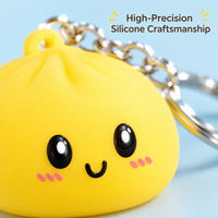 Porte-clés Squishy Fidget Lumineux en Silicone, 5 cm, en forme de Boulette de Dessin Animé (Bao Food), avec Clochette, Jouet Anti-stress pour Enfants et Adultes