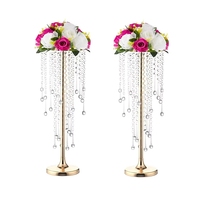 Vases hauts en métal doré et cristal pour centres de table de mariage, porte-bougie avec perles scintillantes
