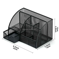 Organisateur de bureau en métal grillagé en gros avec sept compartiments de rangement, porte-stylos multifonctionnel pour fournitures de bureau et scolaires