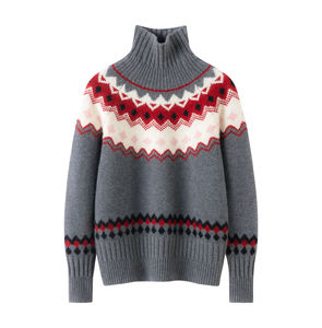 Suéter de Cuello Alto de Cachemira con Jacquard Fair Isle para Mujer, Invierno, Se Aceptan Diseños Personalizados, Mezcla de Lana de Cachemira, Suéter de Punto, Tops, OEM y ODM - Product Image 1