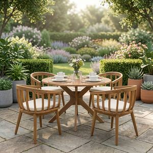 Luxury Modern Solid Teak Outdoor <b>Dining</b> <b>Set</b> <b>Round</b> <b>Dining</b> <b>Table</b> with Curved <b>Dining</b> Chairs Resort Villa Garden Furniture - Product Image 2