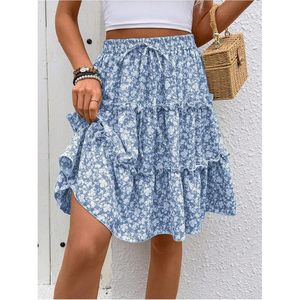 FOXA Women's Floral a Line Skirt High Waist Tiered Ruffle Flowy Chiffon Breathable - Product Image 5