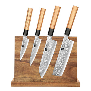 New Arrivals Damascus Steel <strong>Knife</strong> Set 5 PCS Olive Wood Handle <strong>Kitchen</strong> Chef <strong>Knives</strong> Magnetic Holder