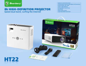 โปรเจคเตอร์อัจฉริยะสำหรับบ้าน HT22 ระบบปฏิบัติการแอนดรอยด์ ความละเอียดอัลตร้าเอชดี 4K มาพร้อมรีโมทคอนโทรลสีขาว - Product Image 5
