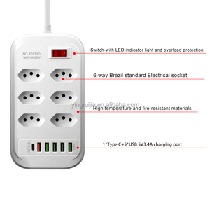 Bán hàng nóng bảo vệ quá tải Brazil Power Strip,6 cửa hàng Ổ cắm điện với USB một và USB C Cổng, đa cổng Adapter Ổ Cắm - Product Image 4