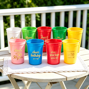 Gobelet en plastique de 16 oz, logo personnalisé OEM, gobelets réutilisables pour stades, mariages, fêtes, événements, avec serviette, parfait pour les anniversaires, les sports - Product Image 1