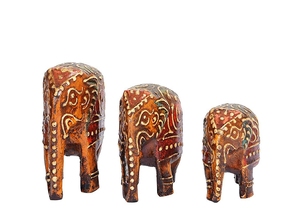 Ensemble de sculptures d'éléphants en bois faites à la main, décoration bohème, ornement de table d'intérieur, pièce d'art pour le salon - Product Image 3