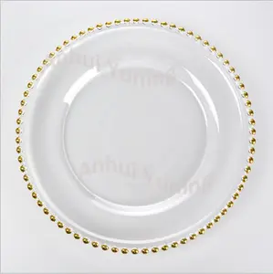 Luxury Design Transparent Hotel or restaurant Use Gold Plate Chargers Glass Beaded Charger Plate for event