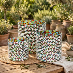 Ensemble de grands bougeoirs en verre faits à la main, mosaïque, écologiques, décoratifs vintage pour Noël et la maison - Product Image 3