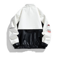 Blouson de moto en cuir brodé avec patchs color block pour homme, col montant, fermeture éclair, imperméable, pour la conduite urbaine