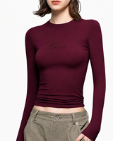 T-shirt de sport décontracté pour femme, personnalisé OEM, coupe ajustée élastique, imprimé 3D, manches longues, col rond, tee-shirt court