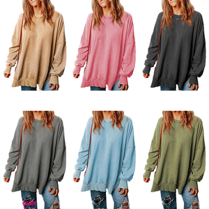 เสื้อสเวตเตอร์แบบสวมหัวเปิดไหล่โอเวอร์ไซส์ของผู้หญิงเสื้อสเวตเตอร์แบบลำลองมีป้ายประดับด้วยเลื่อมสำหรับฤดูใบไม้ผลิโลโก้ตามสั่ง - Product Image 4