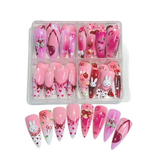 96 <span class=keywords><strong>Uñas</strong></span> Postizas de Estilo Francés Rosa, Pre-Diseñadas, Pintadas a Mano, Desmontables y Reutilizables - Product Image 5