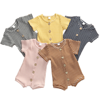 Combinaison d'été à manches courtes pour garçons et filles, imprimée à rayures, vêtements pour bébés, barboteuses fines pour bébés, combinaisons pour bébés
