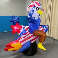 Décoration Gonflable Transfrontalière pour la Fête de l'Indépendance : Aigle de 6 Pieds de Haut Chevauchant une Fusée, Ornement de Jardin Gonflable Créatif