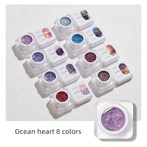 Ocean Heart 8 สีเพชรหัก Cat Eye เจลทาเล็บแวววาว UV แช่เจลเคลือบเงาเจลแม่เหล็กเคลือบเงา