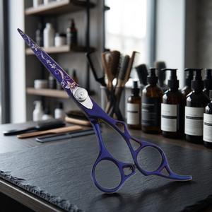 Ciseaux de coiffure professionnels en acier inoxydable à pointe affûtée pour droitiers, manche long, ciseaux à cheveux bleus - Product Image 2